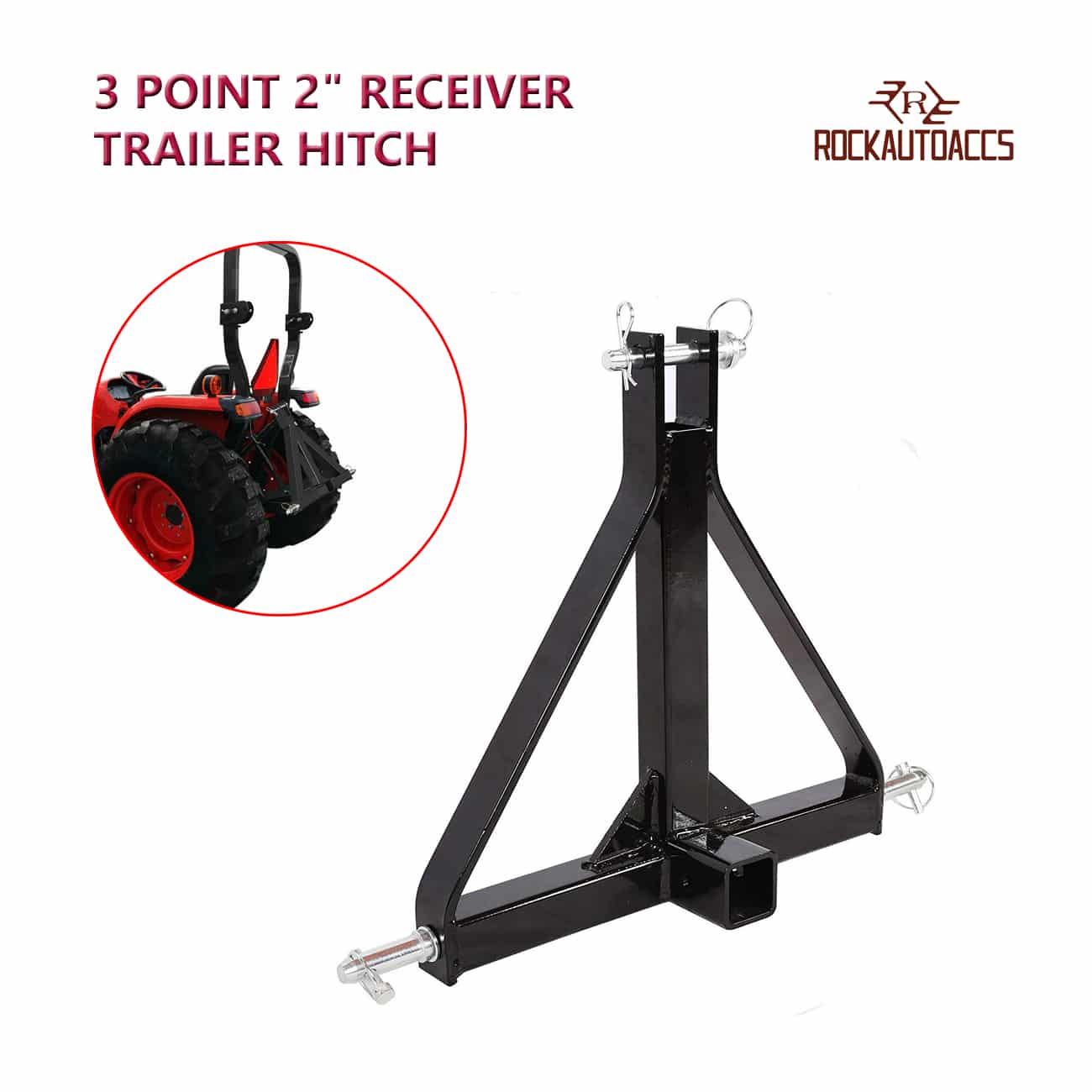 JR-5GIY-ETVA.jpg 3 Point 2" Receiver Trailer Hitch Category 1 Tractor Tow Hitch Drawbar Adapter 1500LBS Capacity for Farm Equipment