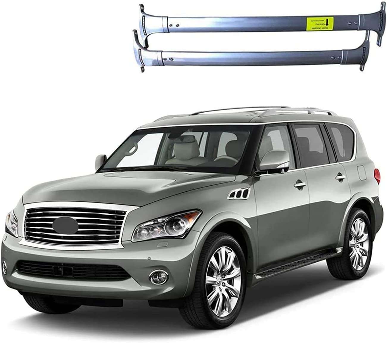 RA-YHNM-1618_1 Roof Rack Crossbars Aluminum fits Infiniti QX56 2011~2013 | QX80 2014~2021 with Factory Roof Rails Silver 1 Pair