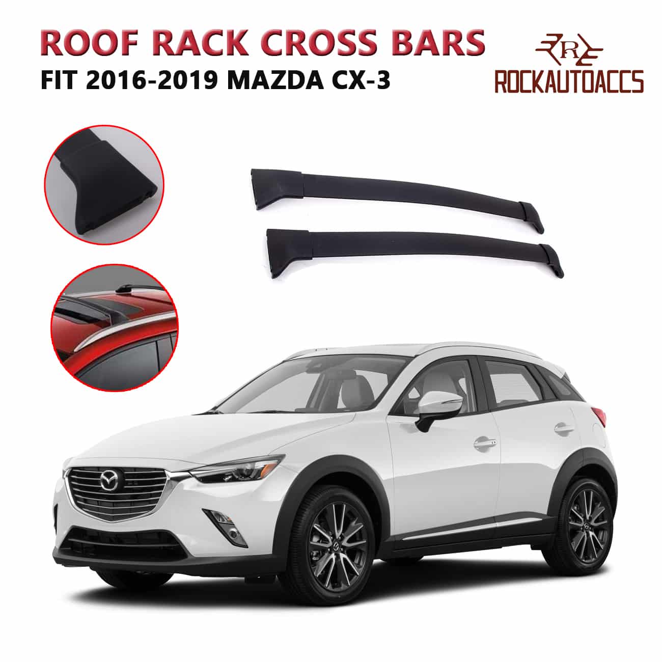 RKOTX-SCB007.jpg ROKIOTOEX Roof Rack Crossbars Fit 2016 2017 2018 2019 2020 2021 2022 Mazda CX-3 CX3 Factory Roof Rail