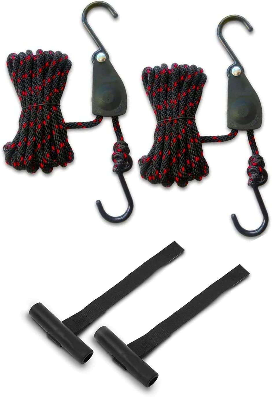 RA-XLRK-HLRS_1 ROKIOTOEX 1/8 Inch Ratchet Kayak Rope Hanger Tie Plus Hood Loops Straps, Heavy Duty Perfect kit for Trailing