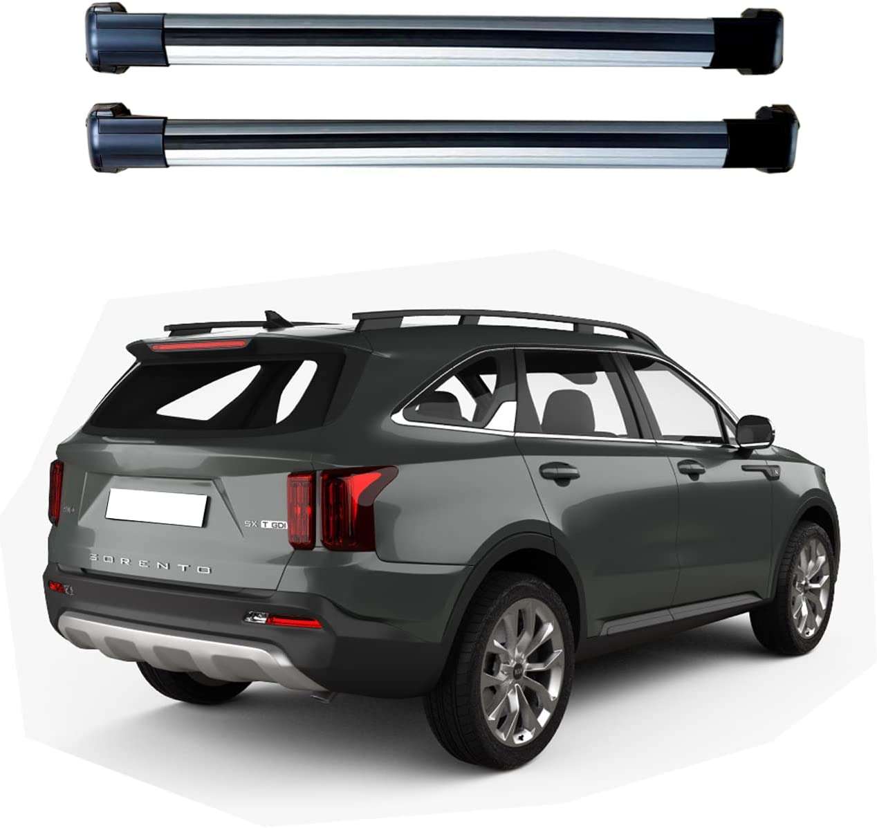 RA-LCCJ-9995-KX21S_1 ROKIOTOEX Cobra Crossbars for 2021-2025 Kia Sorento Raised Rails -Silver Aluminum Bars