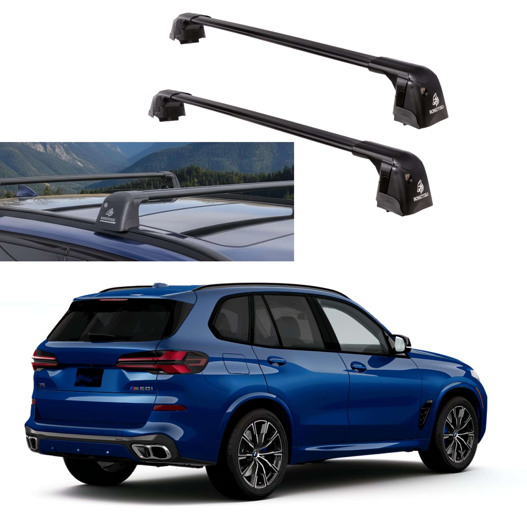 ROKIOTOEX Coyote Roof Rack Crossbars Fit for 2019-2025 BMW X5 M, X5 PHEV Flush Side Rails, Lockable Cross Bars for Rooftop Cargo Box Luggage, Ski Board, Bike Carrier – Black BX19 - image 1 ROKIOTOEX Coyote Roof Rack Crossbars Fit for 2019-2025 BMW X5 M, X5 PHEV Flush Side Rails, Lockable Cross Bars for Rooftop Cargo Box Luggage, Ski Board, Bike Carrier – Black BX19