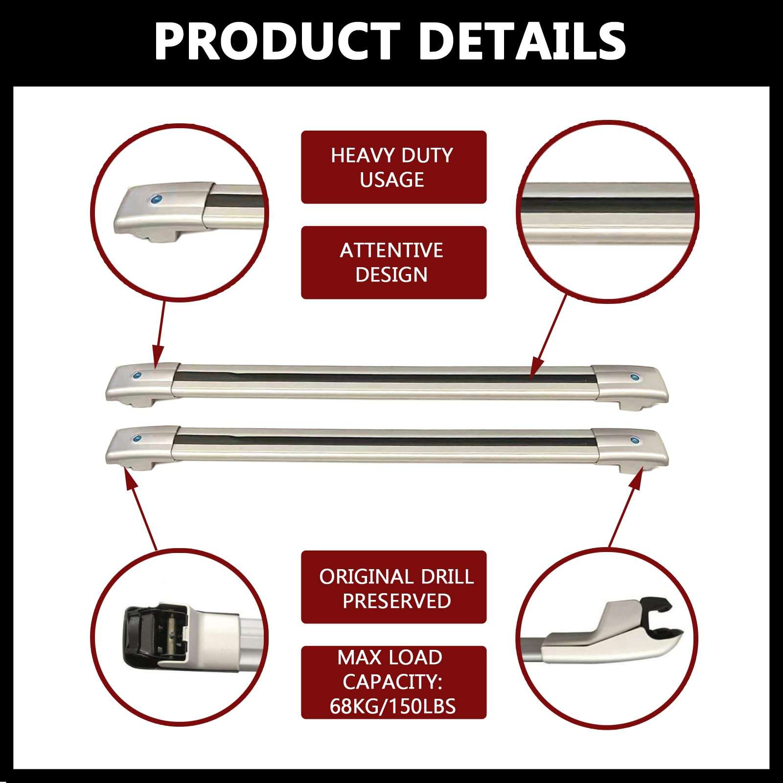 ROKIOTOEX Crocodile Roof Rack Cross Bars for 2019-2026 BMW X7 Raised Rail | Black - PT03