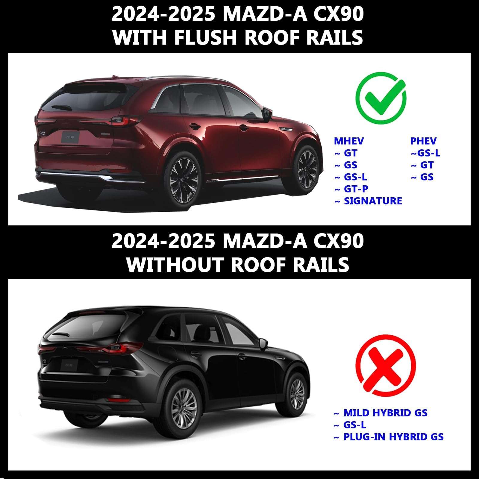 ROKIOTOEX Coyote Roof Rack Cross Bars for 2024-2026 Mazda CX-90 Flush Rail | Black - PT01