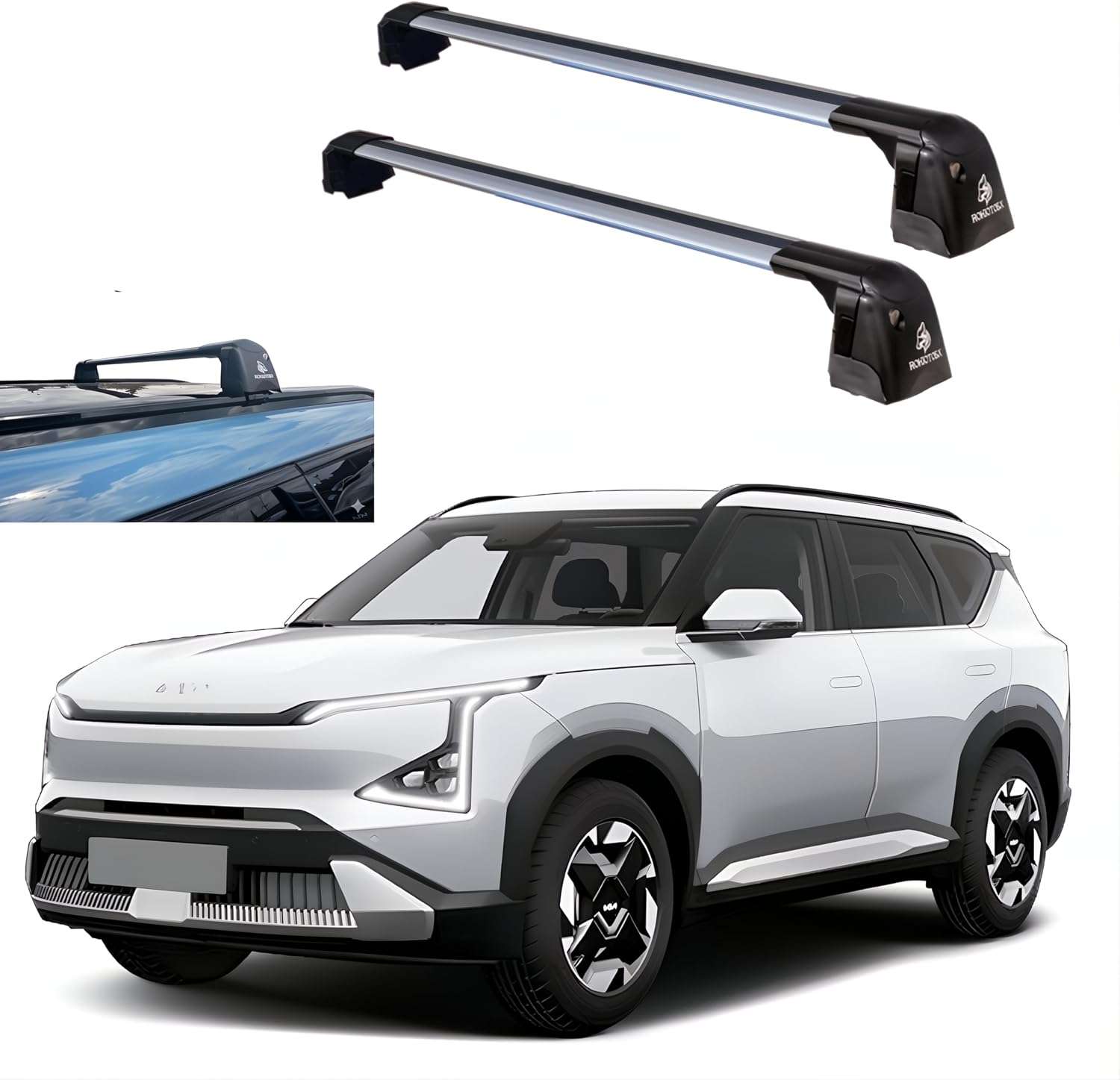 71wnzLSTpIL._AC_SL1500_ ROKIOTOEX Coyote Crossbars | 2027 KIA EV5 Flush Side Rail | Silver