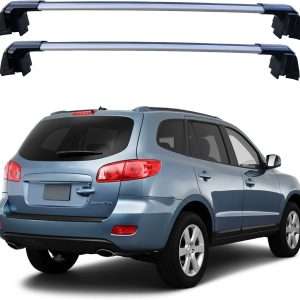 ROKIOTOEX Cougar Crossbars | 2007 - 2012 Santa Fe Flush Side Rail w/ Inside Slot | Silver