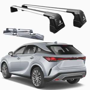 Silver ROKIOTOEX Cheetah+ crossbars installed on 2023-2026 Lexus RX