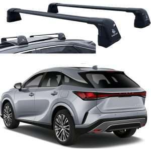 Black ROKIOTOEX Cheetah+ HD Premium+ crossbars installed on 2023-2026 Lexus RX