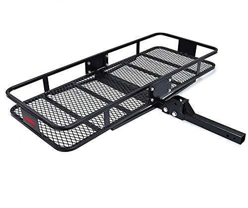 60-inch-x-24-inch-x-6-inch-Folding-Hitch-Mounted-Cargo-Carrier-Hitch-Luggage-Basket-Storage-Rack-Extra-Thick-Steel-Const-B078JDCH3Z 60 inch x 24 inch x 6 inch Folding Hitch Mounted Cargo Carrier Hitch Luggage Basket Storage Rack
